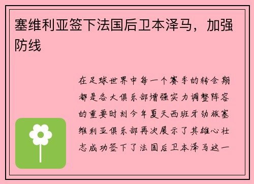 塞维利亚签下法国后卫本泽马，加强防线